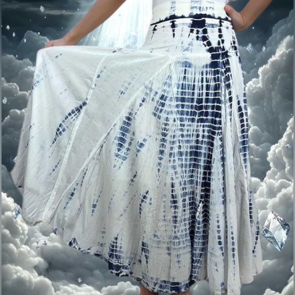 Bohemian Festival Blue & White Tie-Dye Maxi Skirt